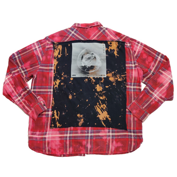 URBNVTG Mens Jakke Patch Flannel Size XL Red Upcycled OOAK 90s Grunge Acid Wash - Picture 16 of 16